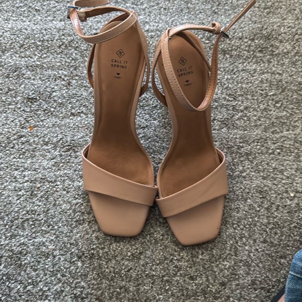 Call it Spring - Size 7 Nude Heel Sandals with Clear Heel - NEVER WORN
